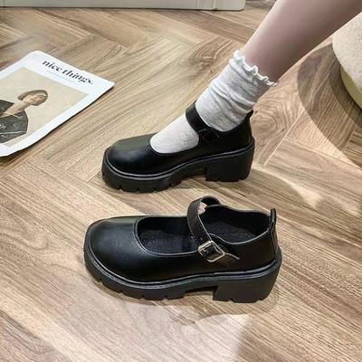 Small Leather Shoes Women's Spring New British College Style Bright Leather High Heels Single Shoes Round Head Platform Mary Jane Shoes Women