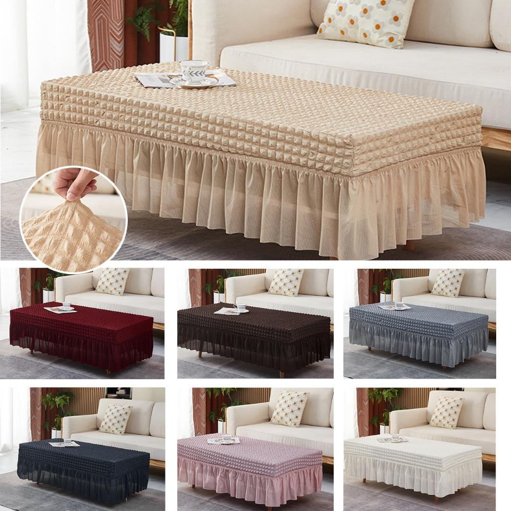 Elastic Tablecloth Full Cover Skirted Coffee Table Cover Dustproof Rectangle Living Room Dining Table Protector