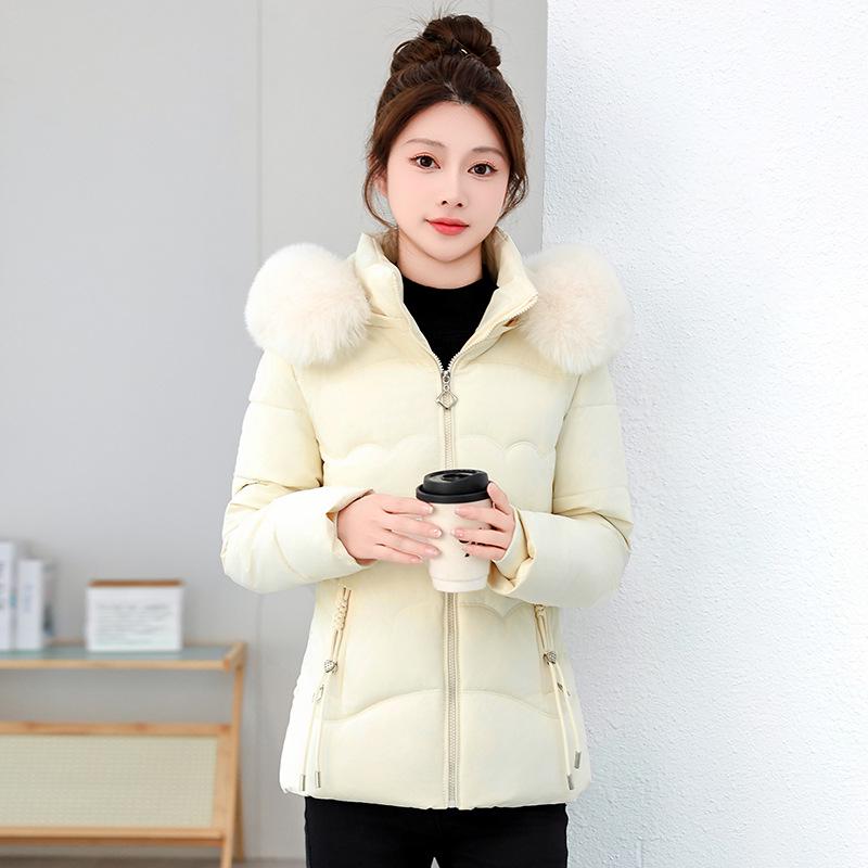 Manteau d'hiver pour femme, style coréen, coupe slim, en coton, avec col en fourrure