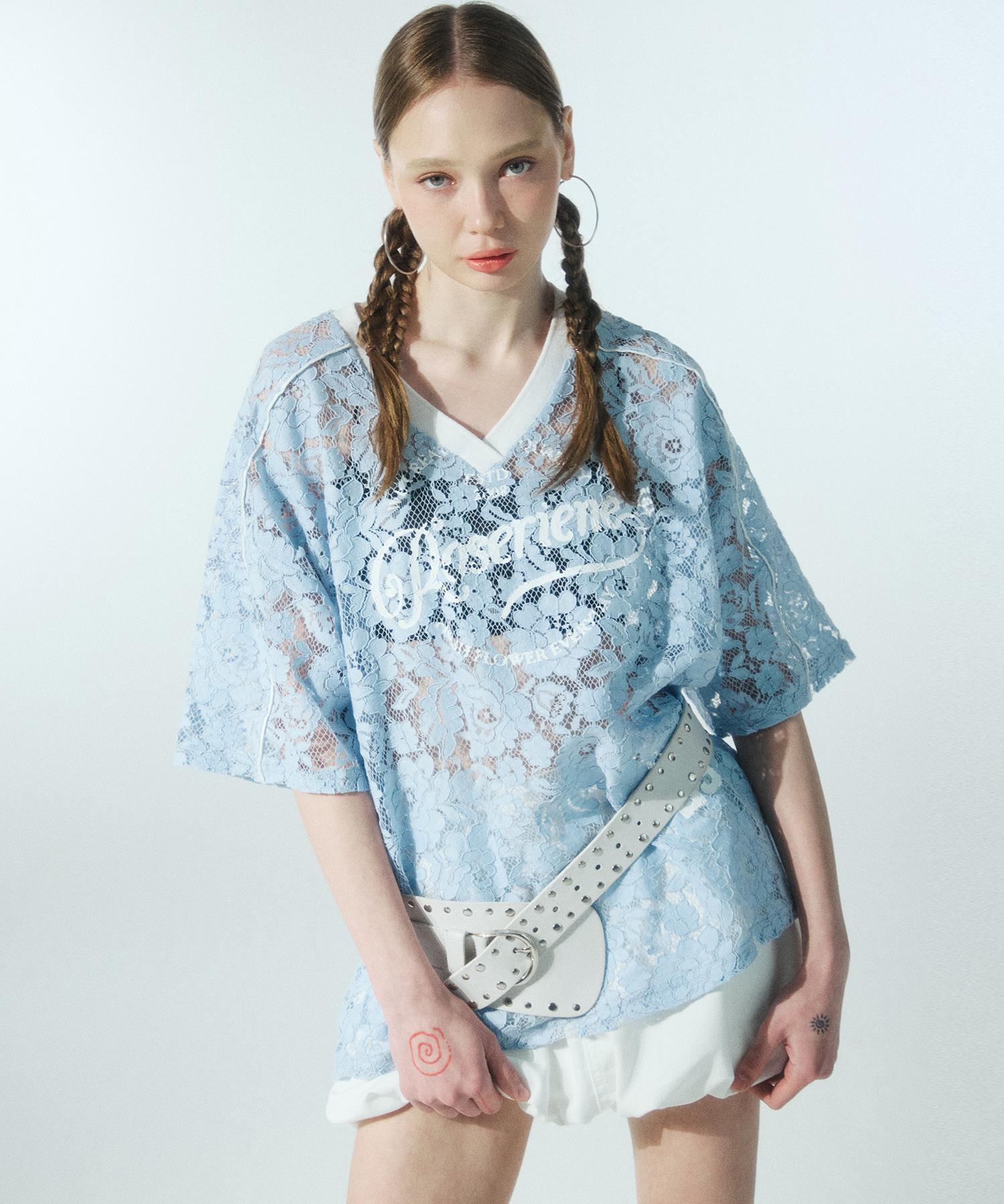 Uah Flower Lace T-Shirt (Sky Blue) Free