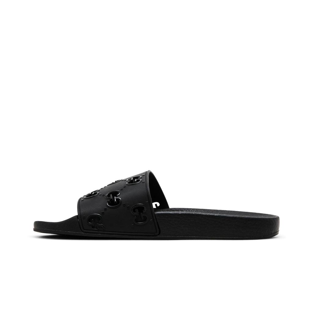 Gucci Womens Rubber GG Slide 'Black' (women's sizes) Black Slide Slippers 573922 JDR00 1000