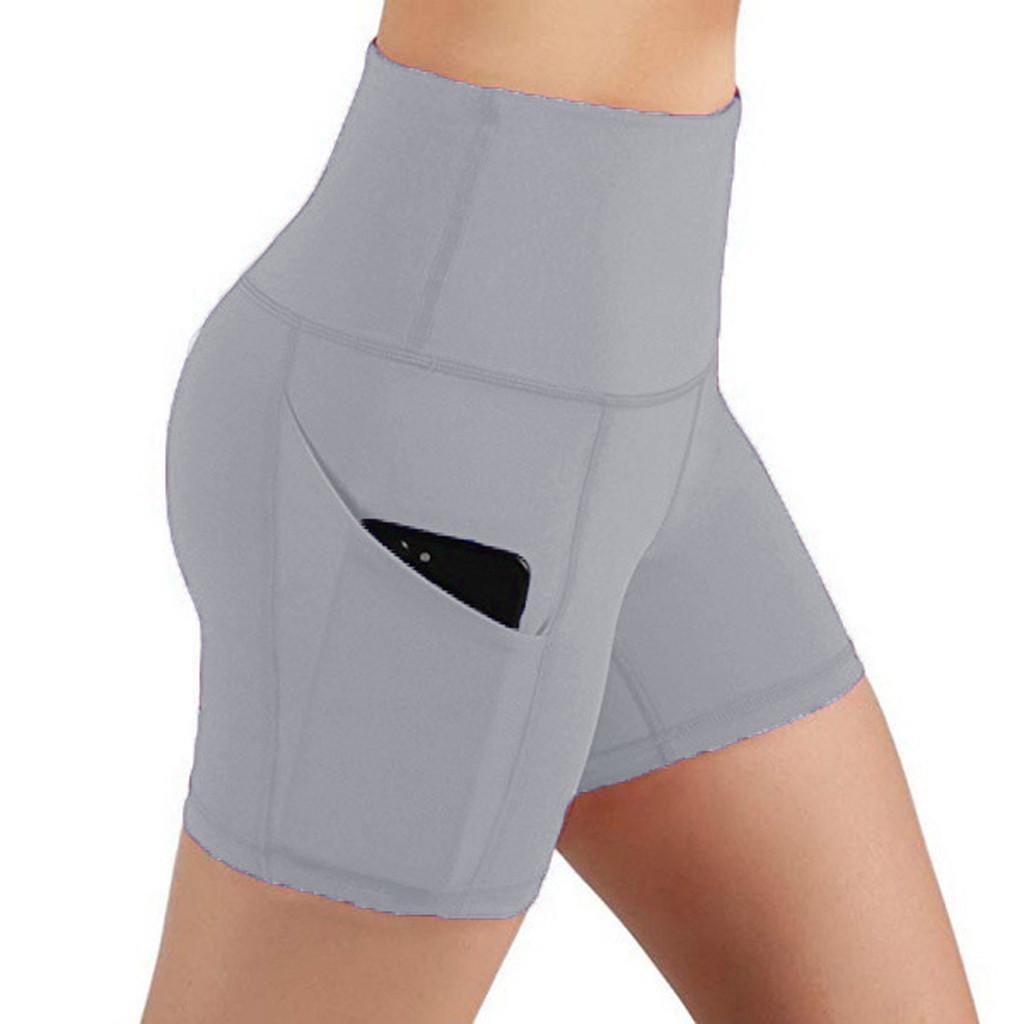 Lady Pocket High-waist Hip Stretch Underpants Running Fitness Yoga Shorts