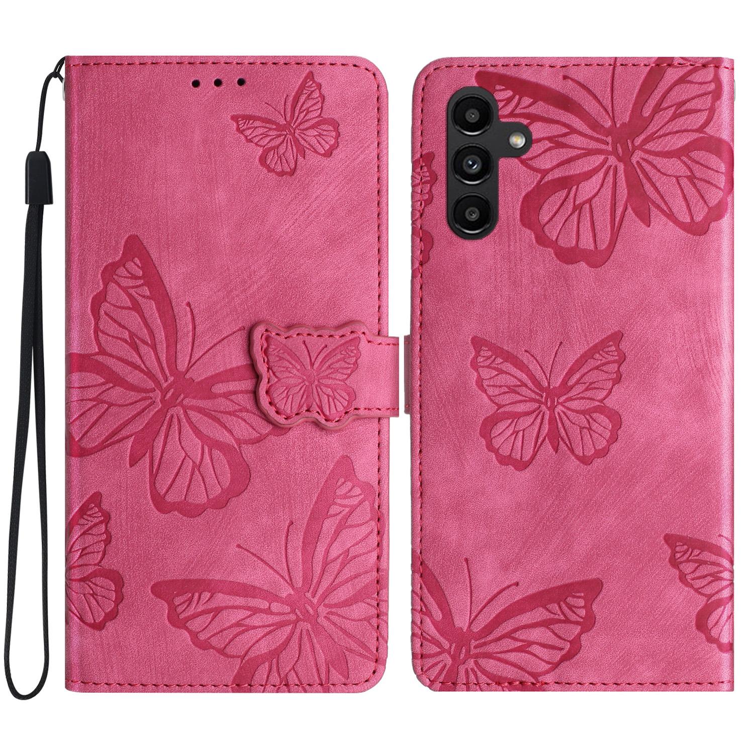 

For Samsung Galaxy S24 FE Case PU Leather Wallet Flip Phone Cover Butterflies Imprinted Rose