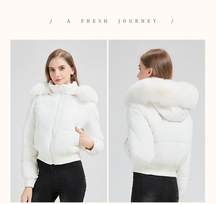 Dam Varm Pufferjacka med Stor Päls Krage Kort Förtjockad Huva Liten Dunjacka