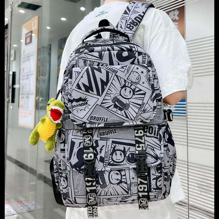 Schoolbag Wholesale New Version of Junior High School Student Schoolbag Graffiti Word Sports Large Capacity Men's and Women's Backpack Storage