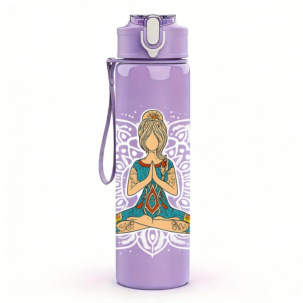 1PC Meditating Yoga Figure 750ml Color Plastic Sports Water Bottle Leakproof Flip Straw Lid Suitable for Sports Office Home Use