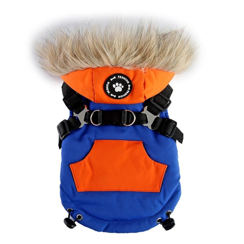 

Водонепроницаемая флисовая куртка для собак с дизайном шлейки, зимние куртки со светоотражающими полосами для маленьких пород, для активного отдыха L синий
