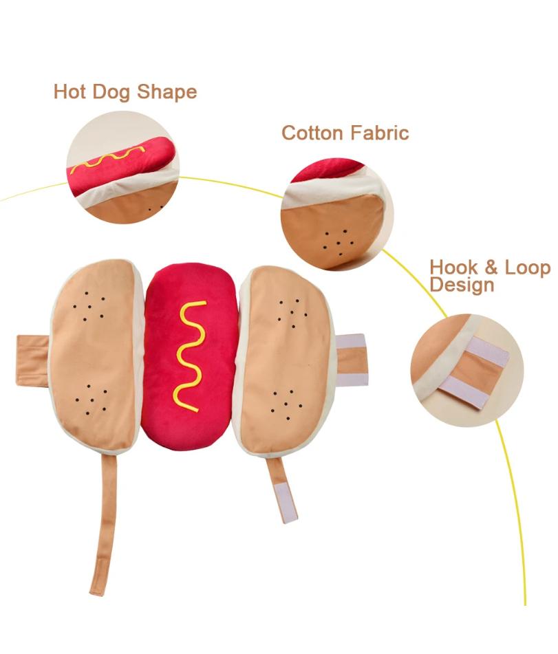 Halloween Hundekleidung Lustiges Hotdog-förmiges Haustierkostüm für kleine Hunde Katzen Verstellbares Welpen-Verkleidungs-Dackel Mops Partyanzug