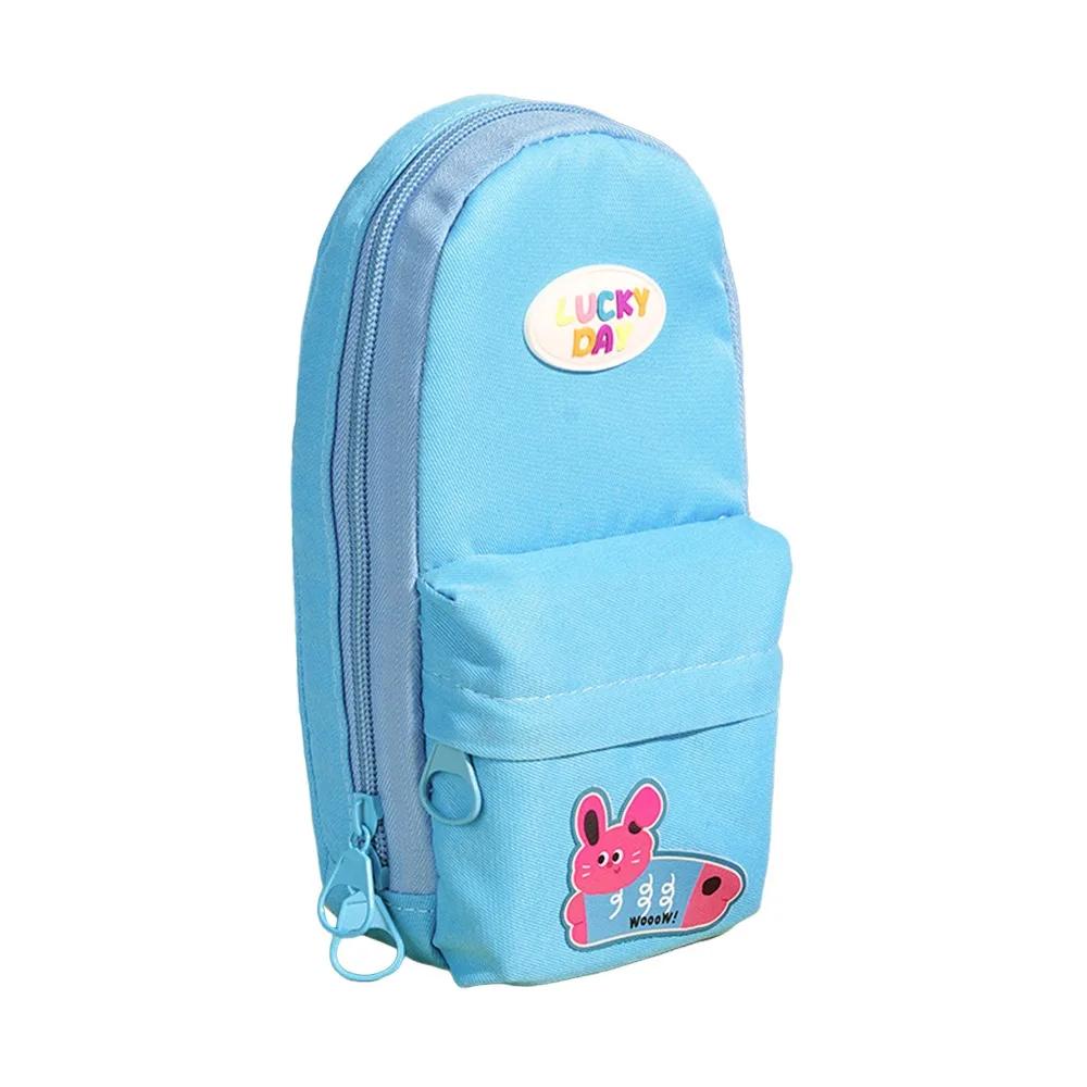Multi-Layer Student Backpack Pencil Case Large Capacity Portable Pencil Pouch Vertical Pocket Cartoon Zipper Pen Bag Boys/Girls синий
