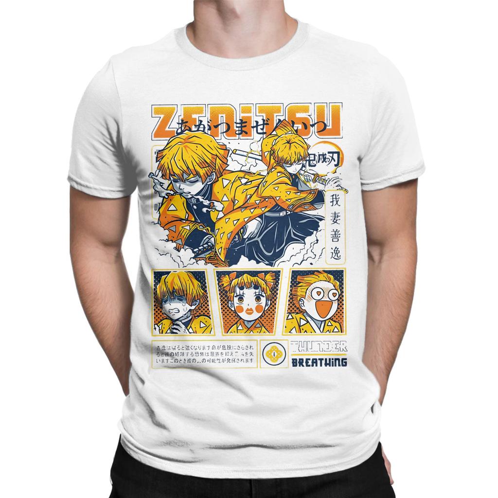 Zenitsu Agatsuma Demon Slayer Tshirt Men's Cotton Tops Shirts Streetwear Anime Crewneck Short Sleeve