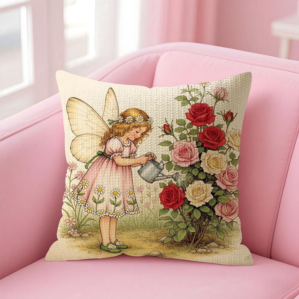 Art Sarah Kay Swing Girl Cushion Cover Natural Linen Pillow Case DoubleSided Print Decorative Sofa Pillowcase Home Decor Gift