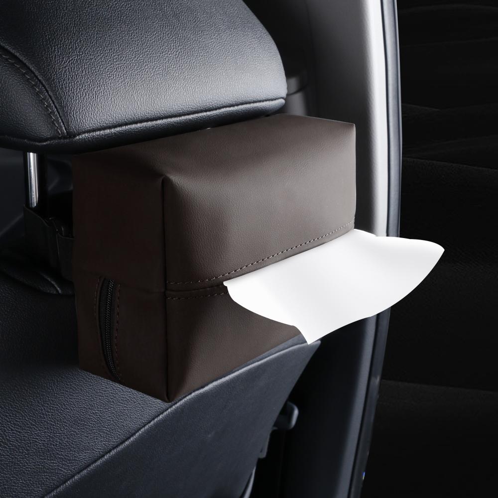 Nappa Leather Car Tissue Box Holder  Car Center Console Armrest Napkin Box Sun Visor Backseat Tissue Case with Fix Strap