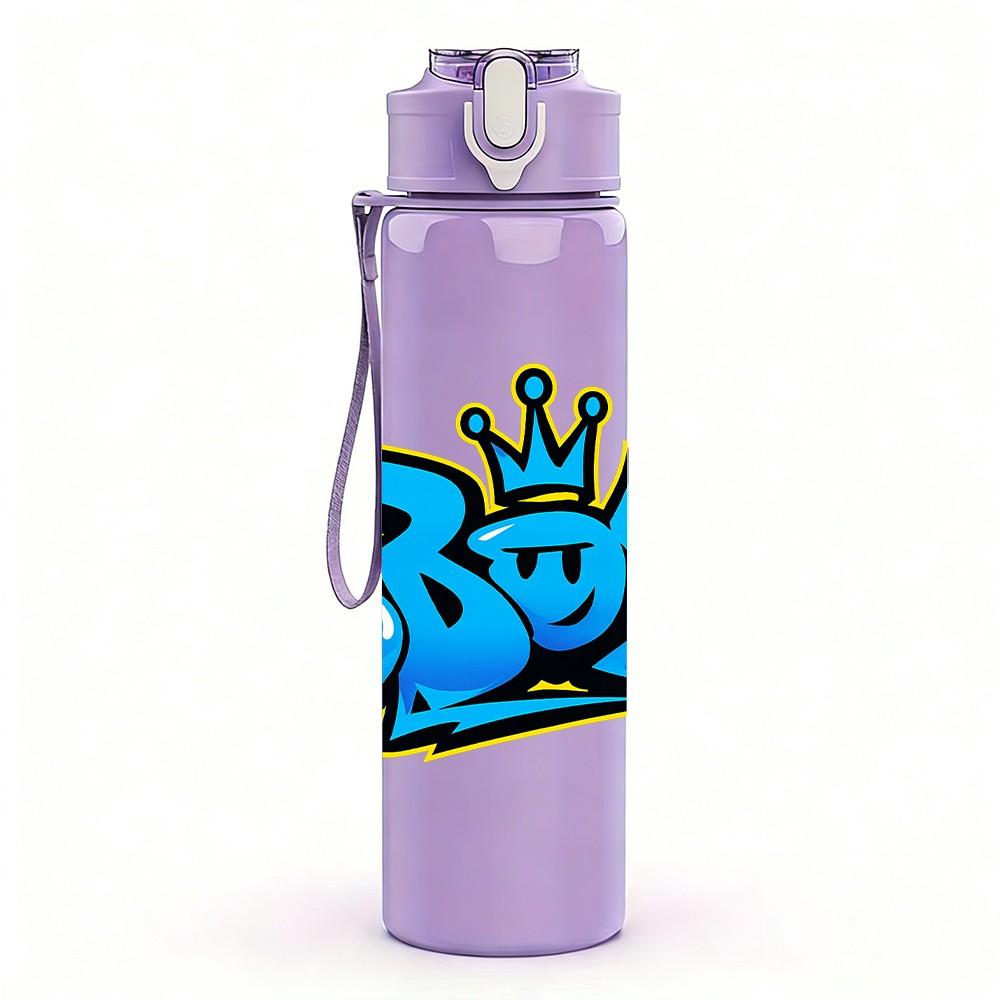 1PC B Boy Graffiti Letter 750ml Color Plastic Sports Water Bottle Leakproof Flip Straw Lid Suitable for Sports Office Home Use