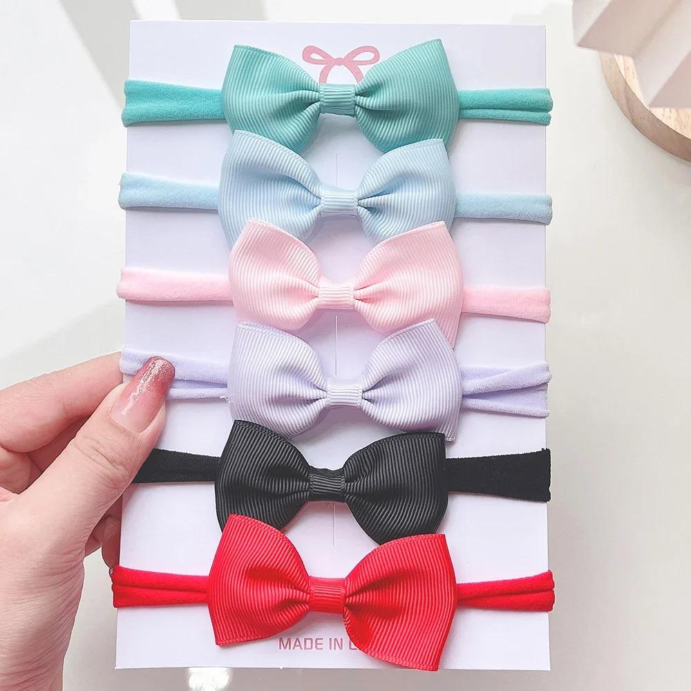 4/5/6Pcs/Set Solid Color Kids Headwear Elastic Hair Bands for Baby Cute Ribbon Bowknot Headband Infant Girls Hair Accessories