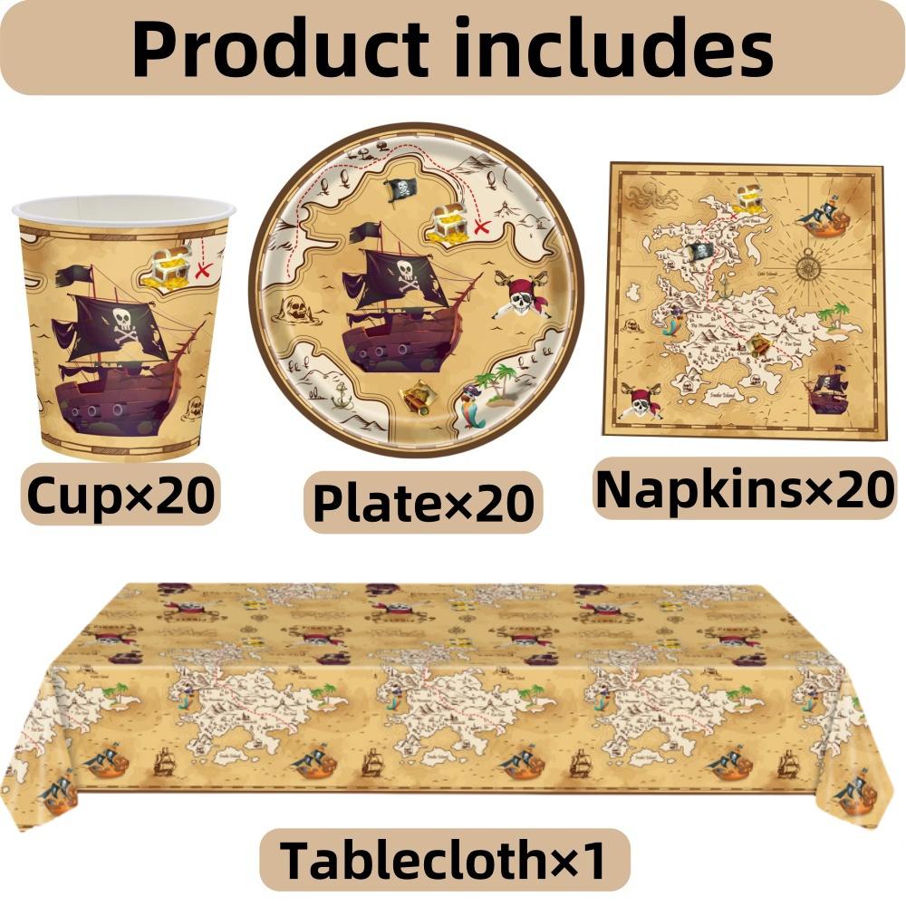 Caribbean Pirates Birthday Decorations Paper Plate Cup Napkins Banner Tablecloth For Kids Boys Baby Shower Pirate Party Supplies