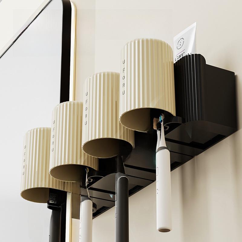 Wandmontierter Zahnbürsten- und Tassenständer ohne Lochung zur Aufbewahrung im Badezimmer