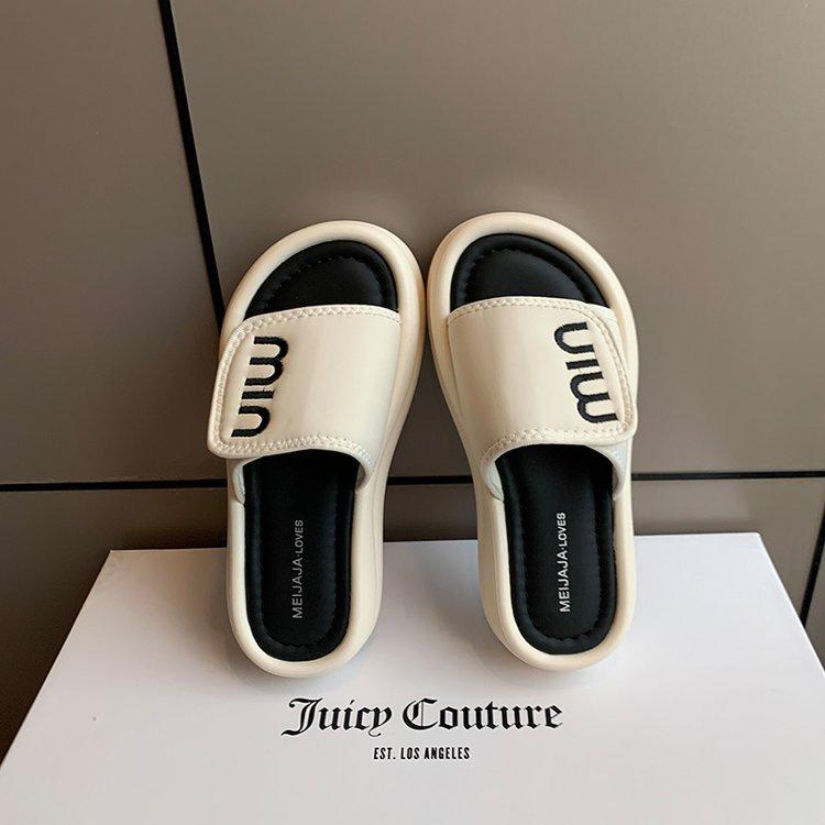 

Thick-soled premium cool slippers women s summer outer wear 2025 new casual soft-soled non-slip one-word drag beach shoes 40 бежевый