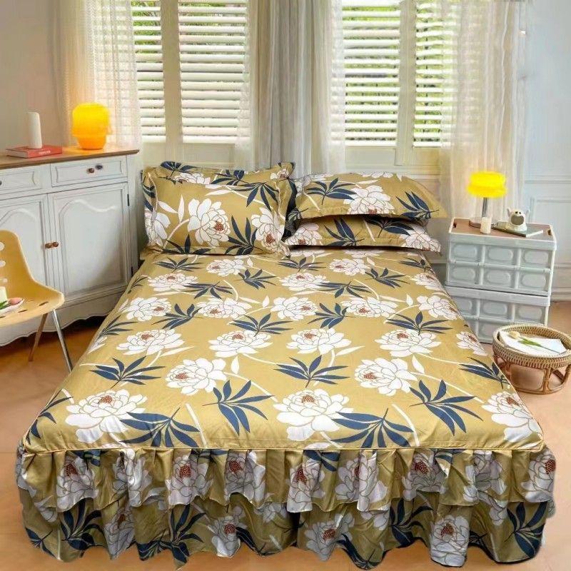 3Pcs Bed Sheet Lace Skirt Elastic Fitted Double Bedspread With Pillowcases Mattress Cover Bedding Set Elastic King Size Bedsheet