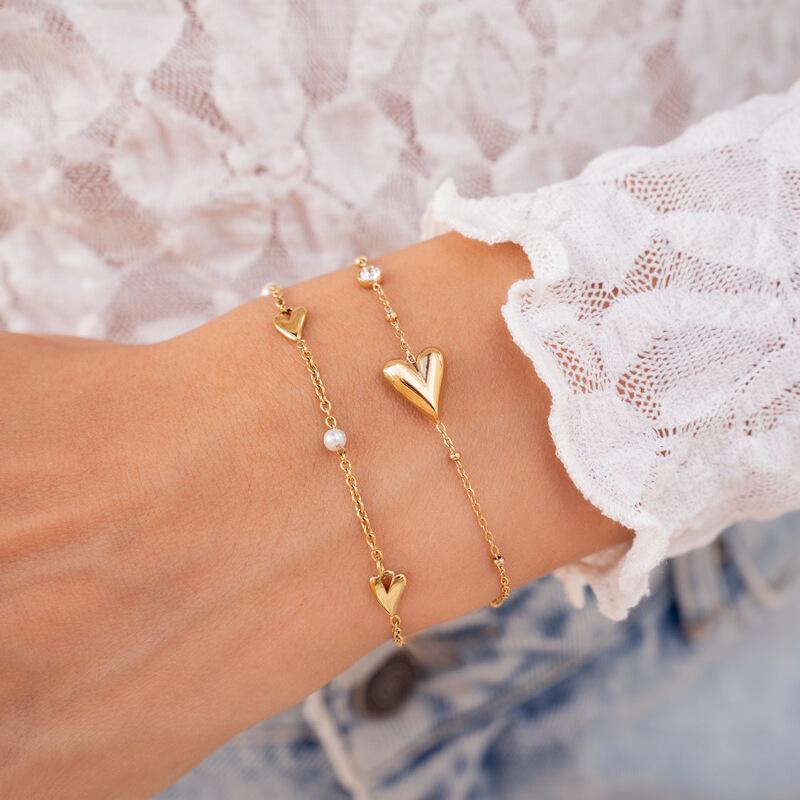 European-American Fashion Heart-Shaped Zirconia Gold-Plated Adjustable Bracelet