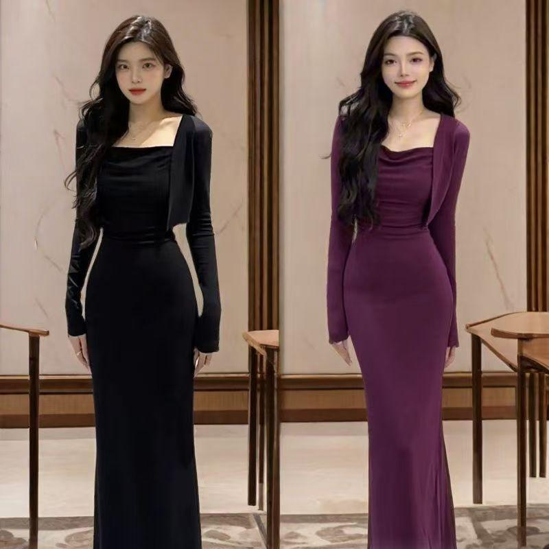 The royal sister cardigan suspender dress two-piece women's clothing 2026 new summer slim-fit fishtail dress