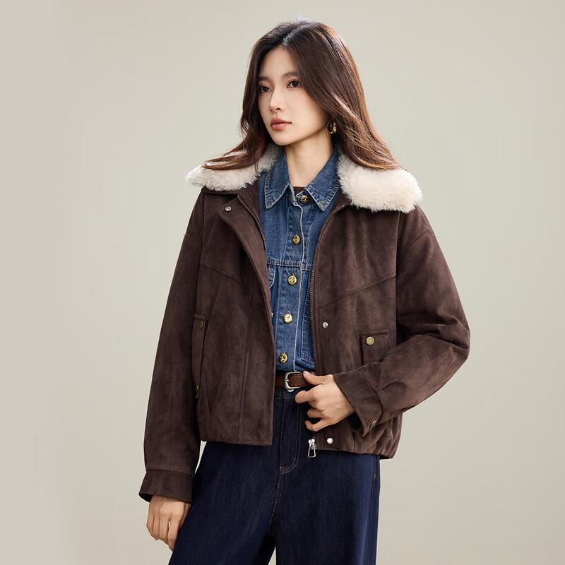 TERRE BLEUE Women's Retro Suede Padded Jacket