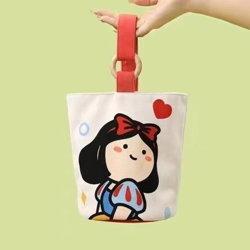 Original Illustration Portable Bucket Bag Handbag Hand Carry Out Snacks Canvas Bag Cute Out Small Bag