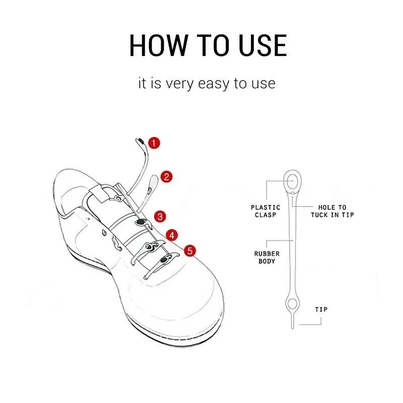 1 Pair Round Elastic Silicone Shoelaces No Tie Universal Comfort Slip On Replacement Shoe Straps for Men Women