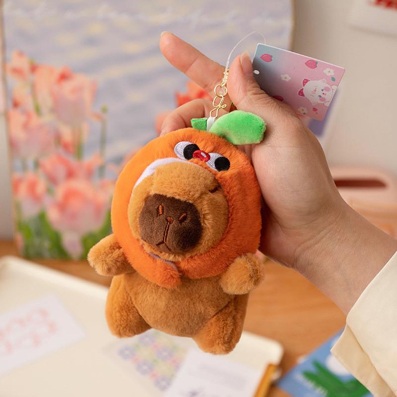 Hat Orange Frog Capybara With Backpack Plush Keychain Toy Decoration Pendant