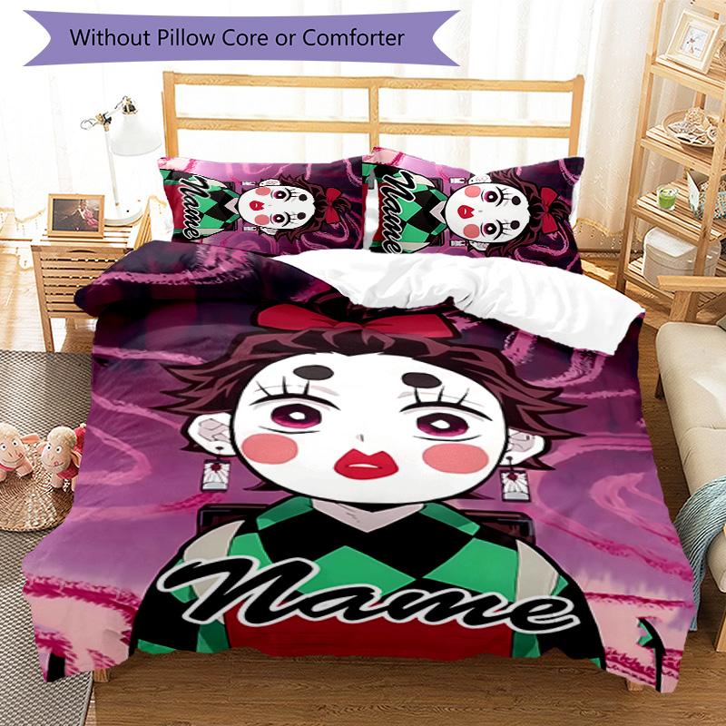 3pcs Demon Slayer6 Cover Set - Personalized Name, HD Printed Bedding with 1 Cover and 2 Pillowcases - Perfect for Home Decor, Easy Care