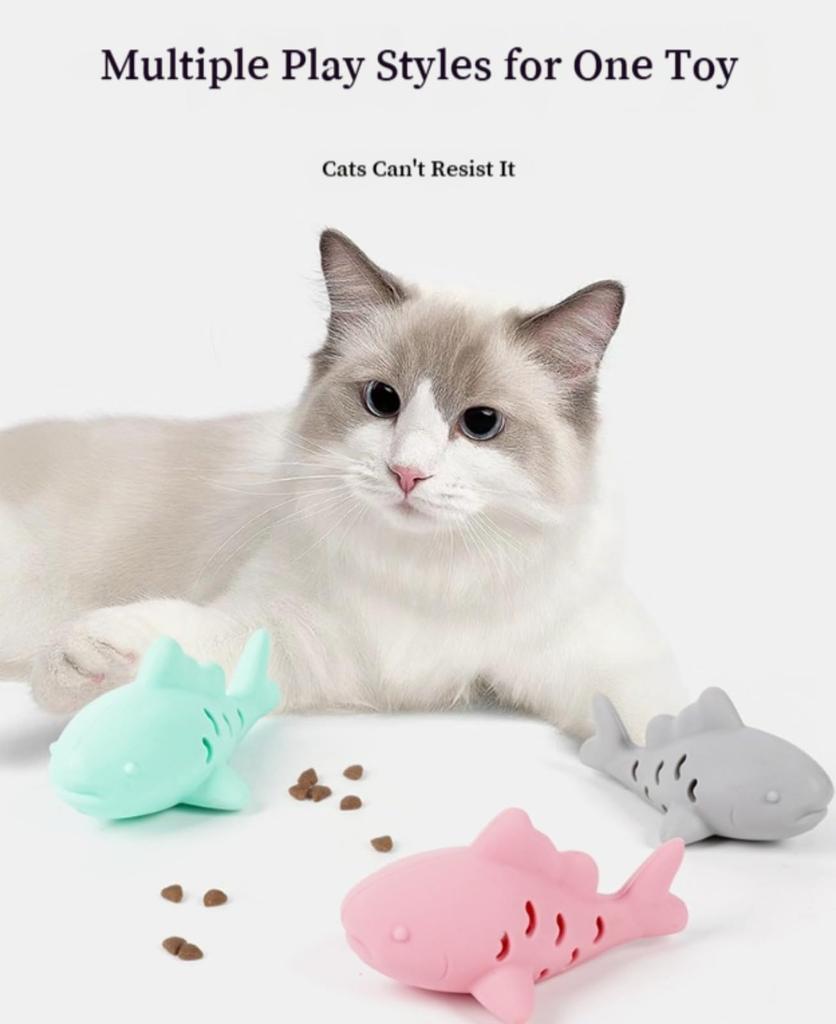 Fish-Shaped Cat Chew Toy - Dental Treat Dispenser Puzzle, Safe Silicone, No Battery, Interactive Pet Snack Game