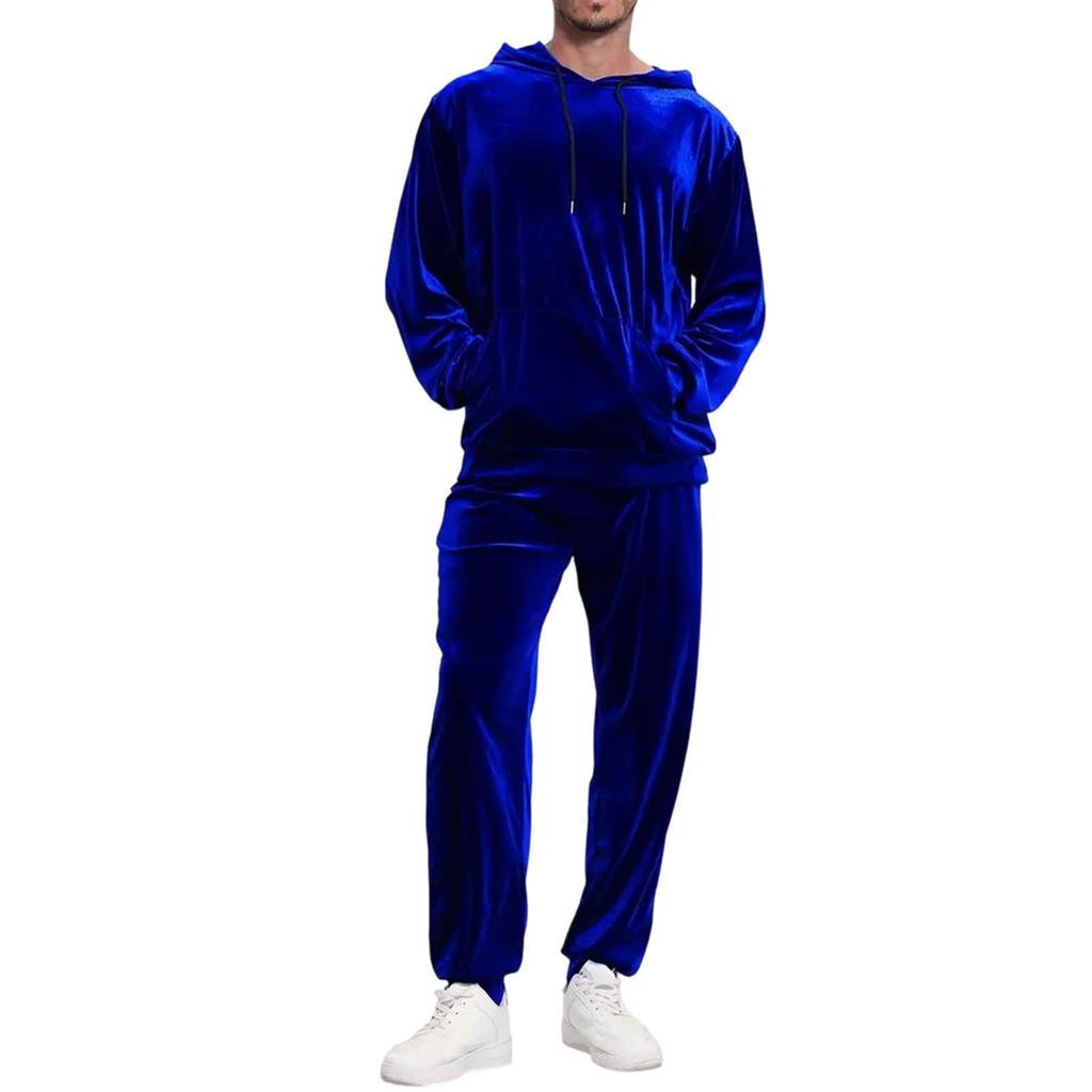 Men‘s  Velvet  Leisure  Long  Sleeves  Hooded  Hood  Hoodie  Tie  The  Feet  Trousers  Set
