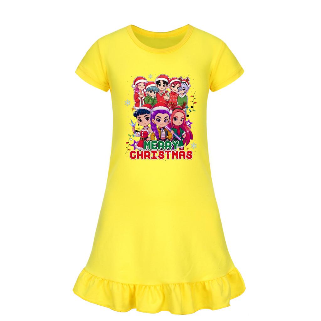 5099 Kinder Mädchen Weihnachten Neujahr Mira Zoey Rumi Bedrucktes Rüschen Kurzarm Freizeitkleid