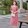 Mother's Summer Short-Sleeve Round Neck Dress for Middle-Aged & Elderly: Stylish Loose Slim-Fit, Belly-Covering Casual Skirt