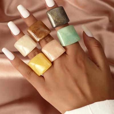 Geometric Gradient Wide-Band Jelly Color Resin Ring