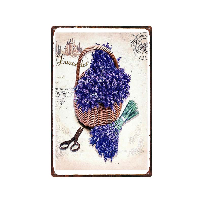 Garden Lavender Metal Plate Purple Flower Farmhouse Tin Signs Plaque Wall Art Home Garden Vintage Decor