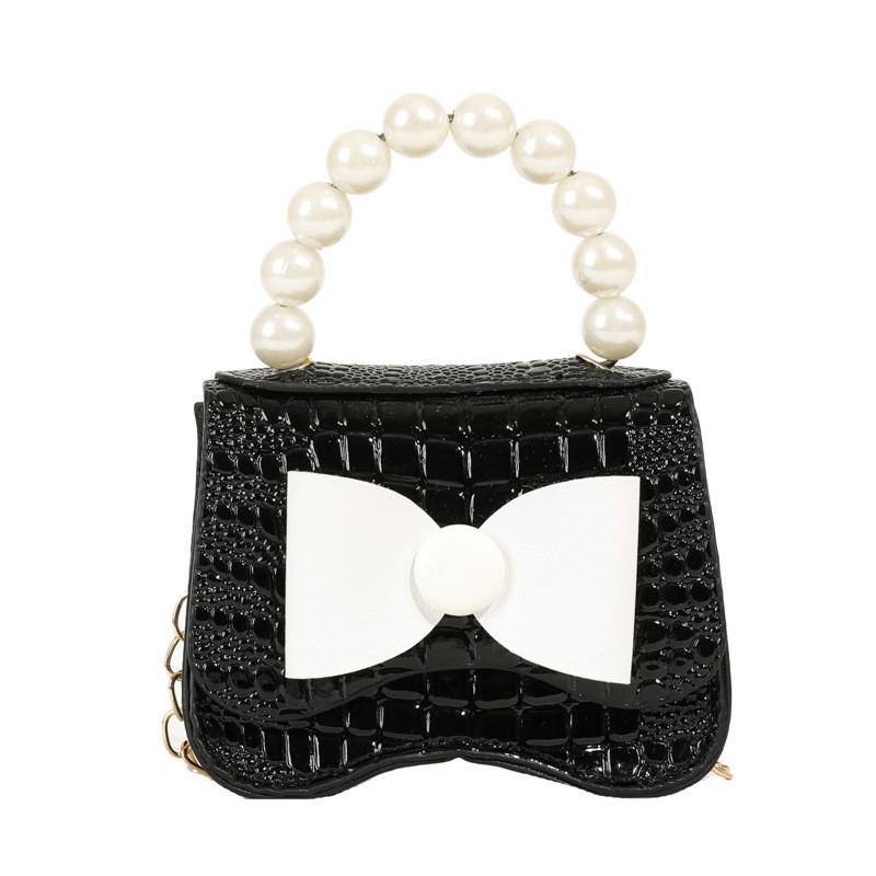 Stylish Mini Chain Crossbody Bag For Kids With Pearl Bow Knot Fashionable Design