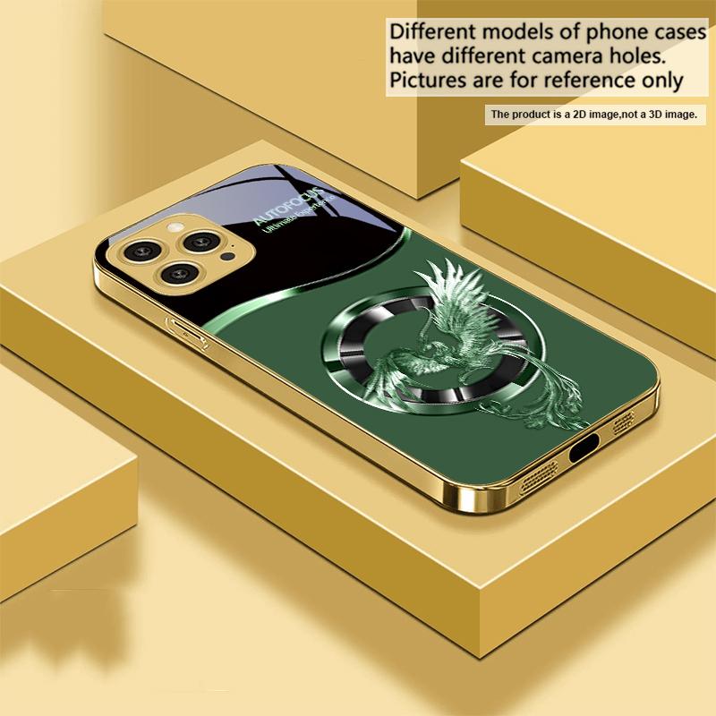 Schöner Pinker Phönix Für IPhone 16 16Pro Max 15 P ro 14 13 Plus 12 Mini 11Pro Max XS Max XR Goldene gehärtete Glas Handyhülle