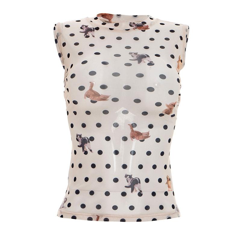 Europe and the United States hot summer new women's clothing versatile animal polka dot printing waist sleeveless short vest