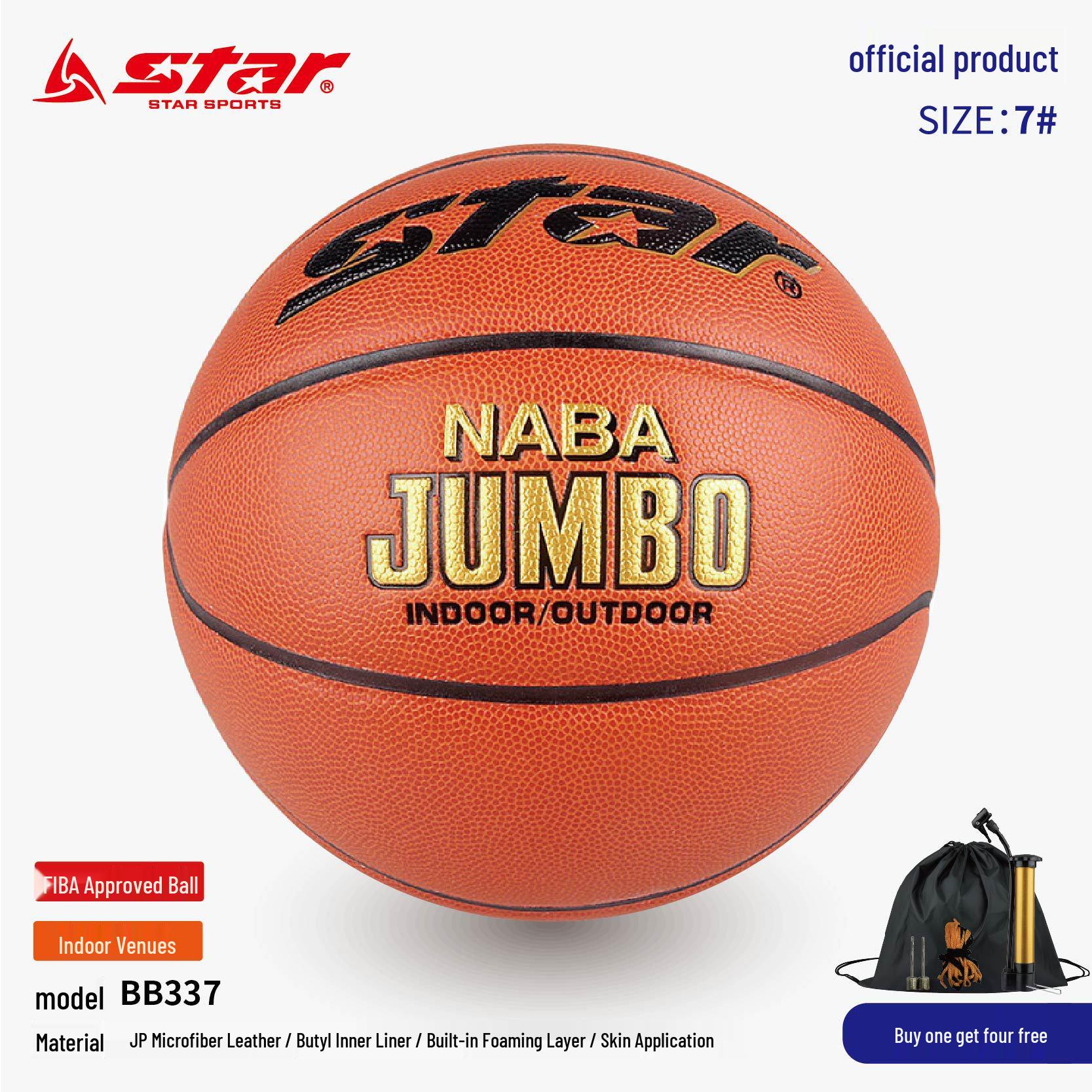 FIBA Approved STAR BB337 Basketball, Size 7, JP Microfiber, Wear-Resistant, for Student & Adult Indoor Training Size 7 (Standard Ball)
