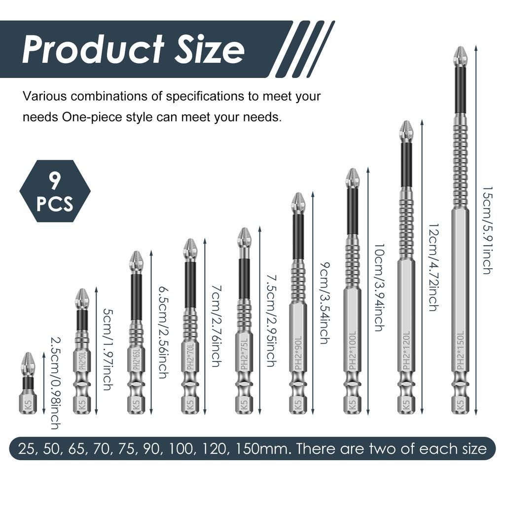 K5 High Magnetic Screwdriver Drill Bit Set Universal Anti-Slip Teeth Phillips Magnetic Electric Screwdriver Set Lengths 25-150mm