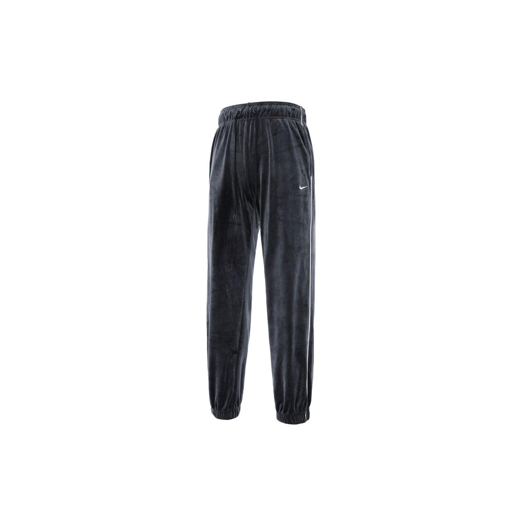 Nike Sportswear Collection Mid-Rise Velvet Stretch Casual Pants Women Bottoms Black Sail-White FZ3683-010