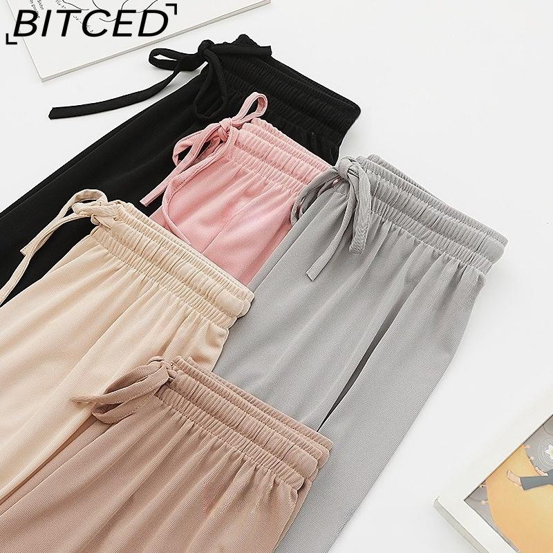 BITCED Ice Silk Cropped Trousers for Women Summer Lightweight High-Waisted Drapey Relaxed Fit Sun Protection Straight-Leg Wide-Leg Trousers