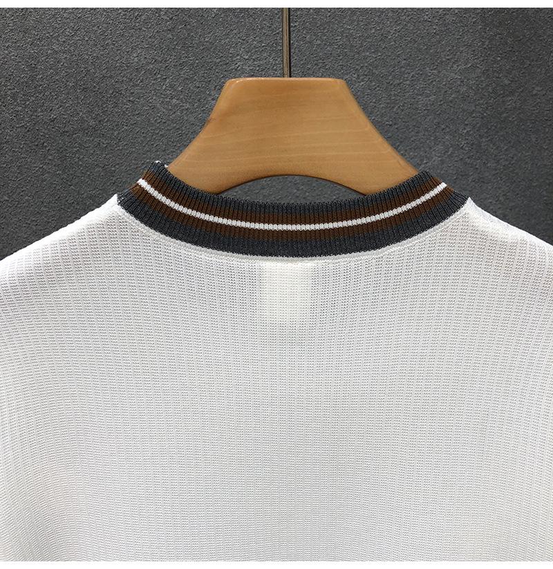 Summer Men's White Striped Short-Sleeve Knit Top