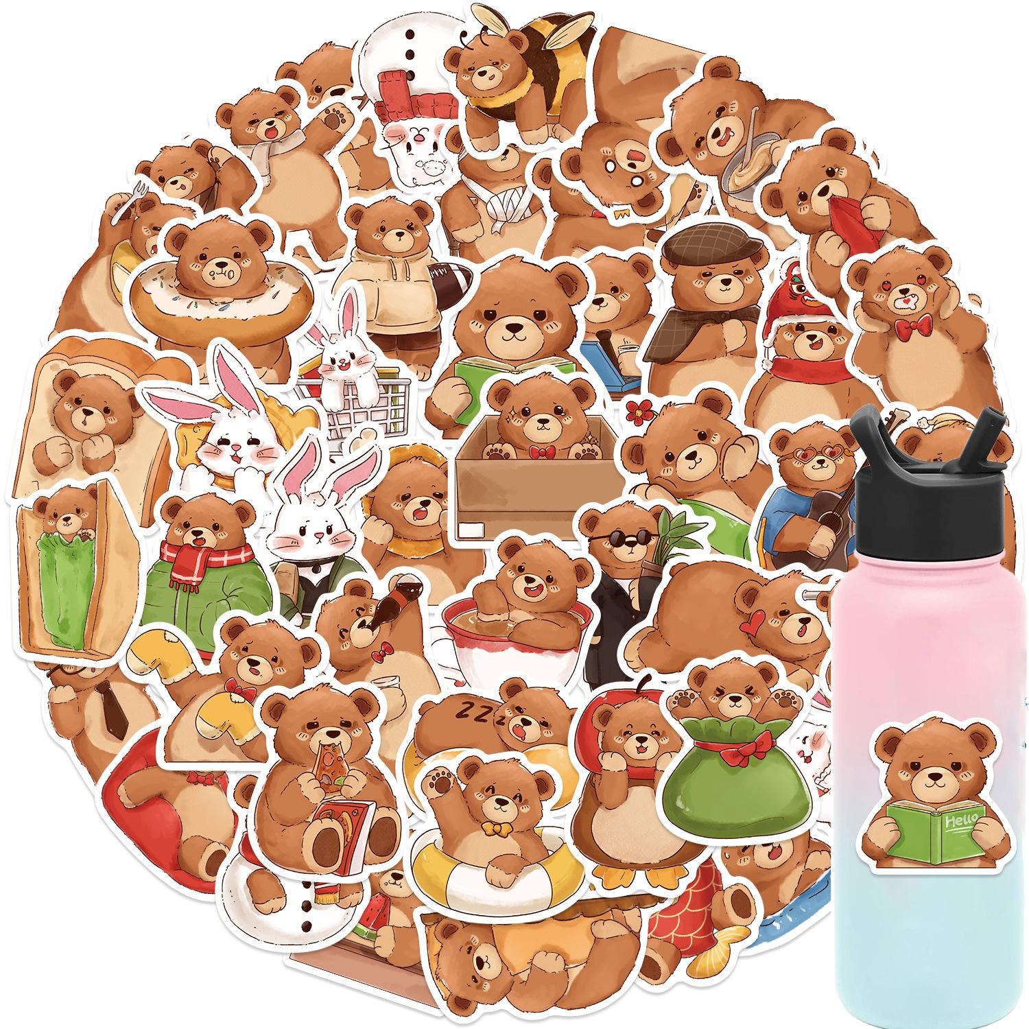 

50 Cartoon Bear Doodle Stickers Decorate Guitar Notebook Suitcase DIY Waterproof Stickers