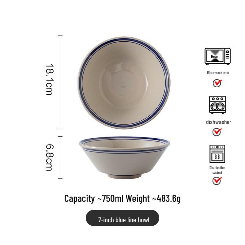 Vintage Blue-Rimmed Ceramic Bowl