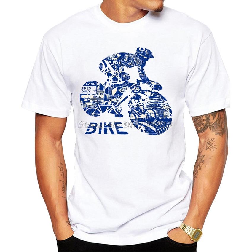 Summer Men Short Sleeve Muntain Bike Mtb Life Style Adventure Travel Drawing Bicycles Tatto T-Shirt White Casual Tops Boy Tees