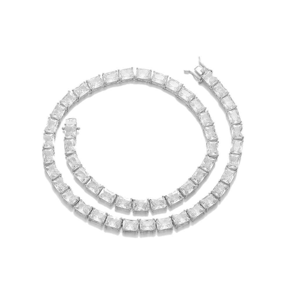 

European and American hip hop copper inlaid with diamonds square zircon necklace street style trend necklace personalized collarbone chain jewelry necklace 16inch (length 41cm)