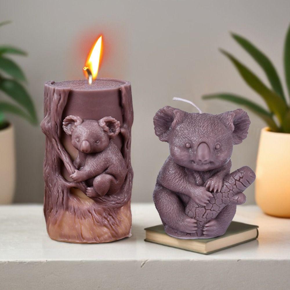 Silicone Koala Stump Candle Mold Cylinder Resin Mold Squirrel Candle Mould  Home Decor