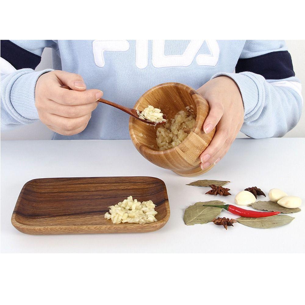 Splash-proof Manual Spice Crusher Premium Bamboo Garlic Masher Grinding Bowl with Lid  Home Kitchen
