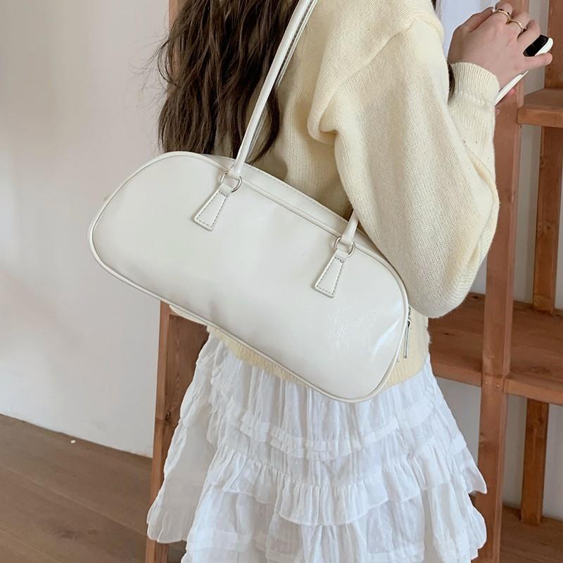 JIAERDI Vintage Silver Shoulder Bag Purse Women Fairycore Aesthetic Leather Y2k Underarm Bag Ladies Fashionable Bowling Bag Chic
